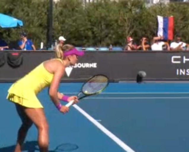 The Russian flag could be seen in a match between Kamilla Rakhimova and Kateryna Baindl in the first round of the Australian Open in Melbourne today ©Twitter