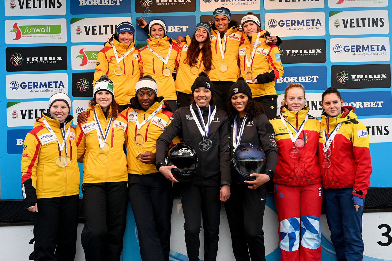 Germany’s Olympic champion Hannah Neise and team-mate Cedric Renner won the respective women's and men's skeleton titles ©IBSF