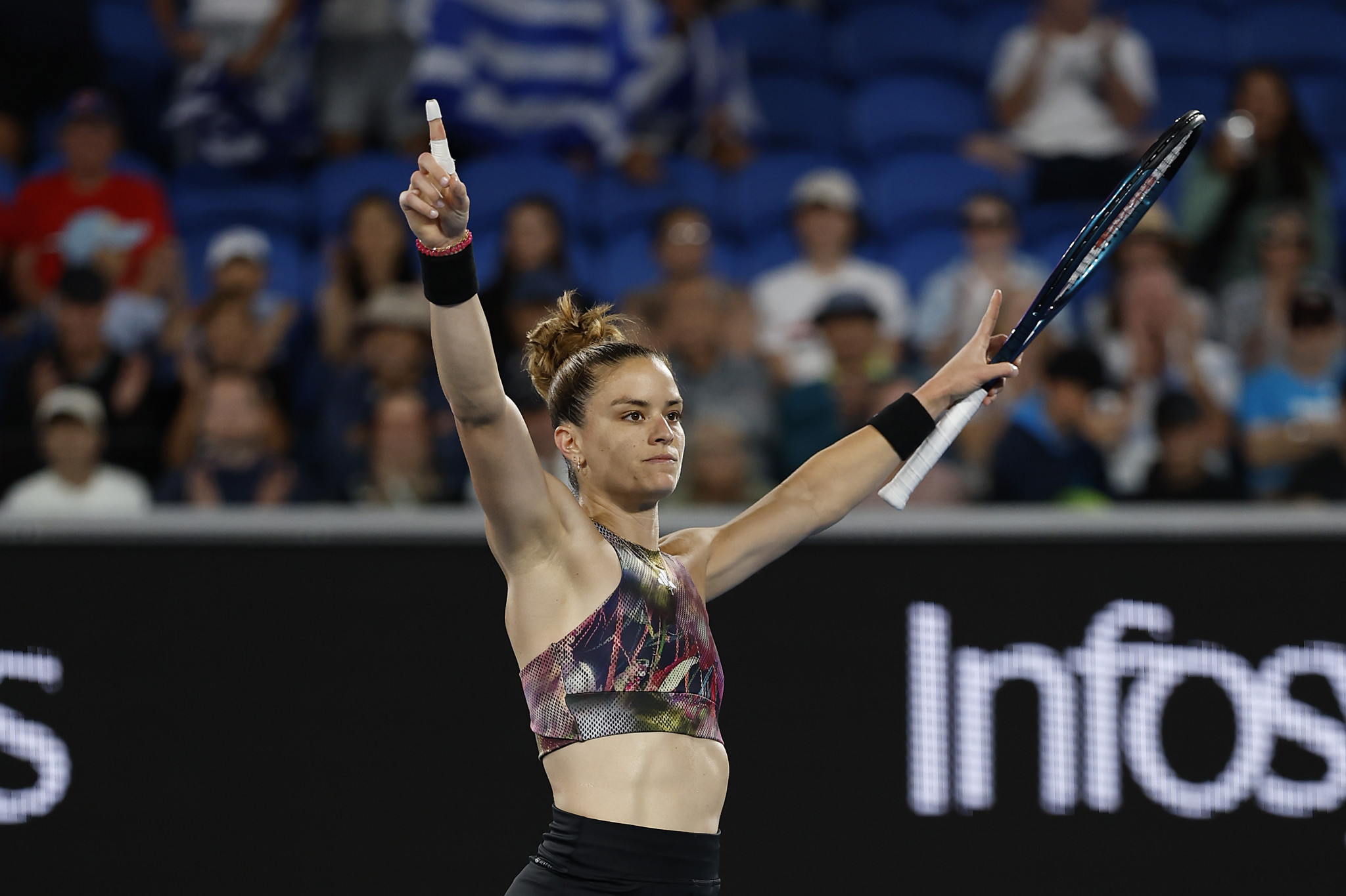 Maria Sakkari of Greece salutes the crowd after earning a three-set win in her second-round match ©Getty Images