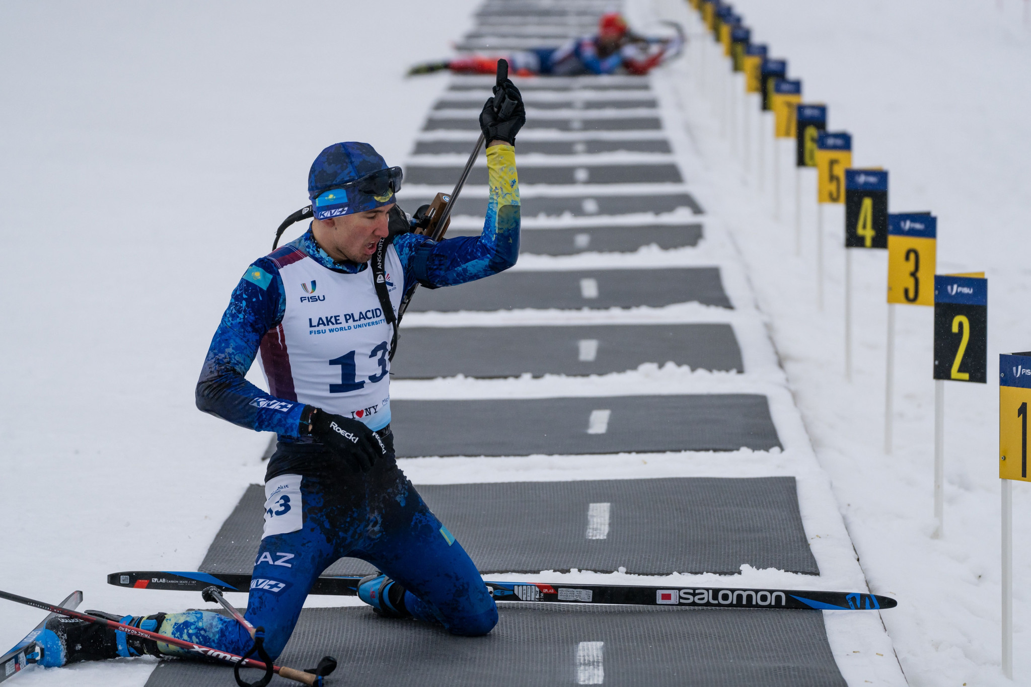Kazakhstan had four of the top five finishers in the men's biathlon sprint ©FISU