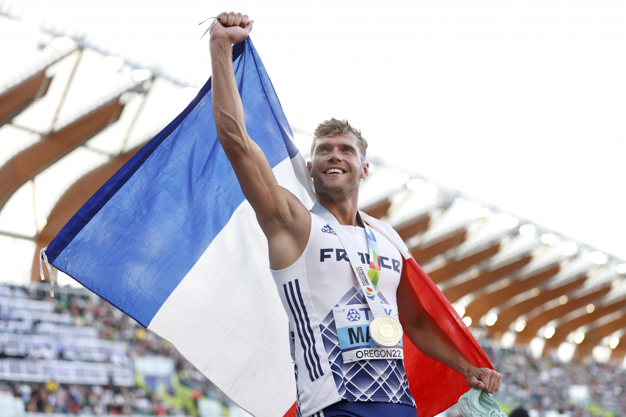French decathlon world champion Kevin Mayer was present for the signing of the agreement ©Getty Images