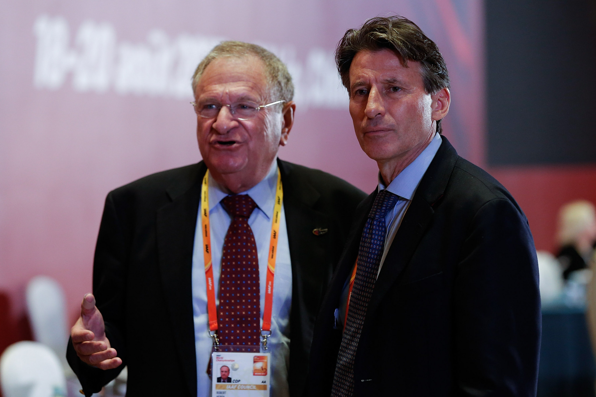 World Athletics President Sebastian Coe, right, paid tribute to Robert Hersh, left, one of the sport's most influential figures ©Getty Images