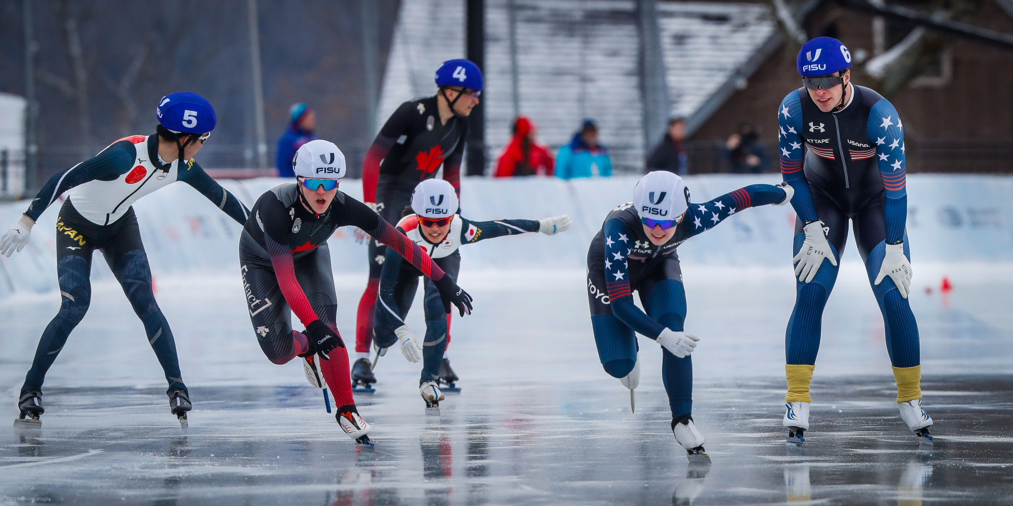 The mixed gender relay speed skating event made its Winter World University Games debut today in Lake Placid ©FISU