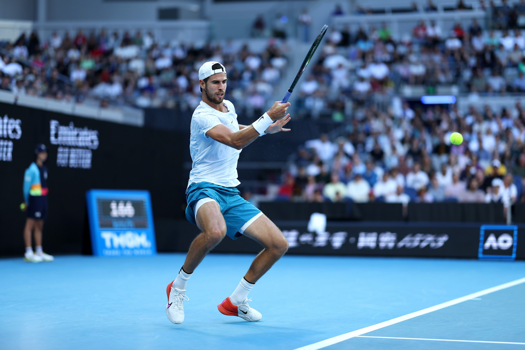 Olympic silver medallist Karen Khachanov, a Russian playing as a neutral, survived six set points in the fourth-set tiebreak to spring a surprise against American Frances Tiafoe ©Getty Images