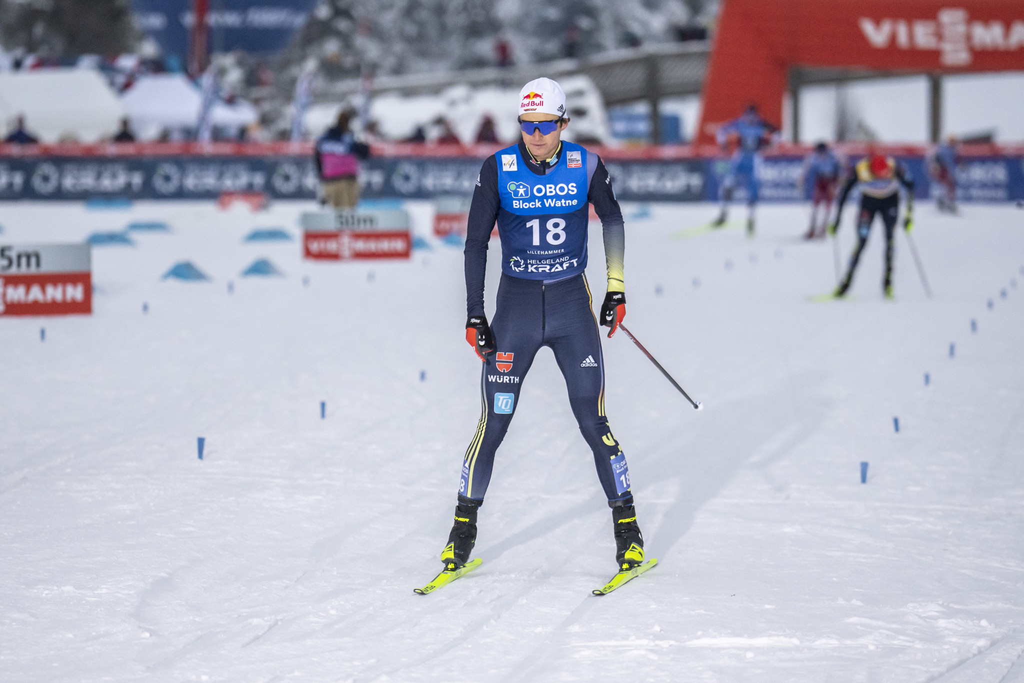 Vinzenz Geiger leads the Nordic Combined World Cup in Klingenthal after bad weather forced a change to the competition's format ©Getty Images  