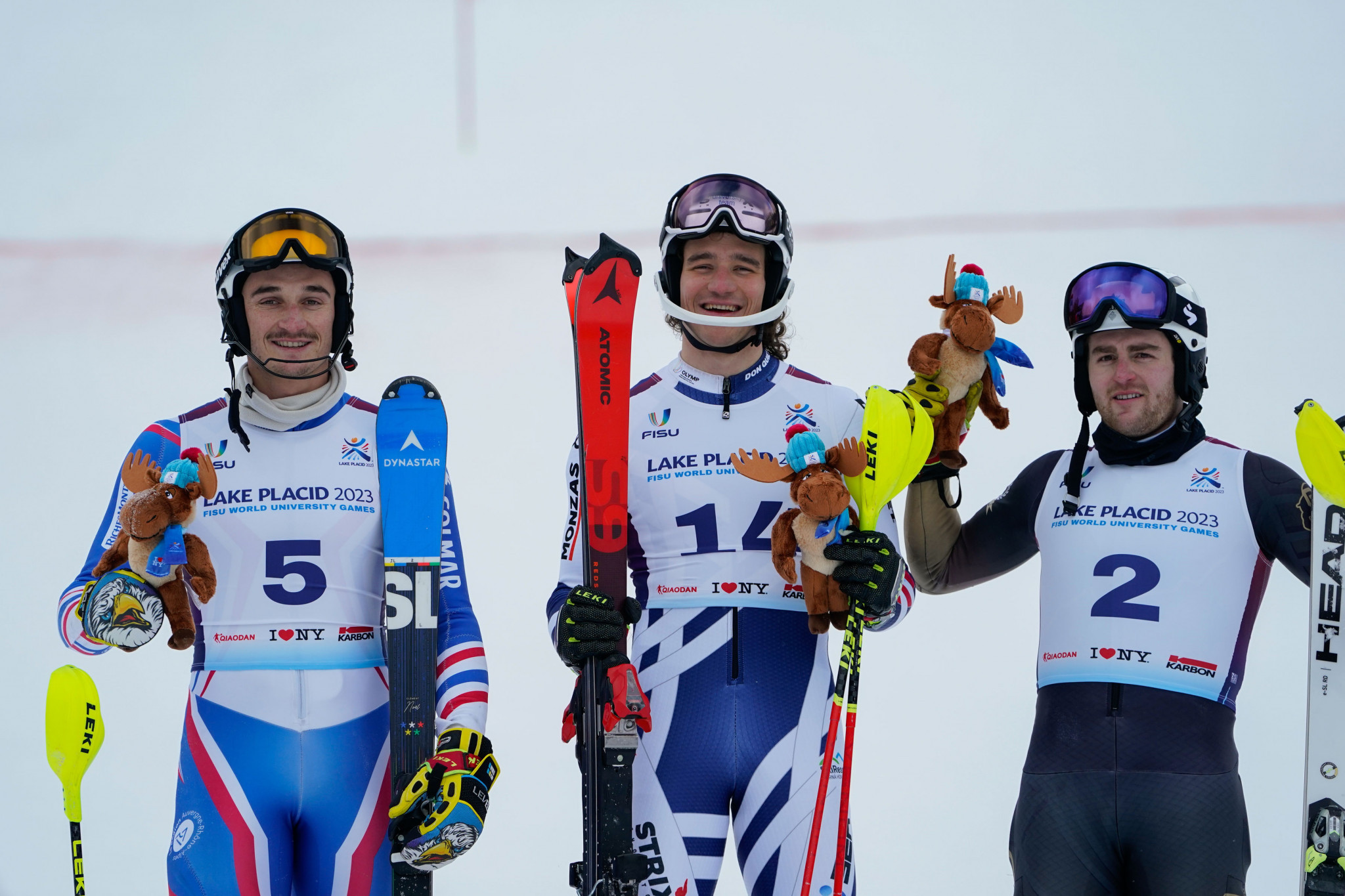 Zabystran beat Frenchman Jeremie Lagier, left, and the United States', right, Jacob Dilling to the top of the podium ©FISU