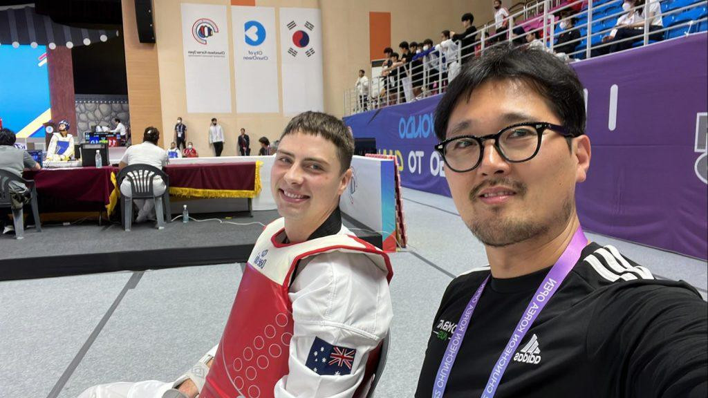 Lewis Bailey, left, winning a bronze medal at the World Taekwondo Grand Prix in Paris was a highlight for Seokhun Lee, right, during his first year in charge ©Australian Taekwondo