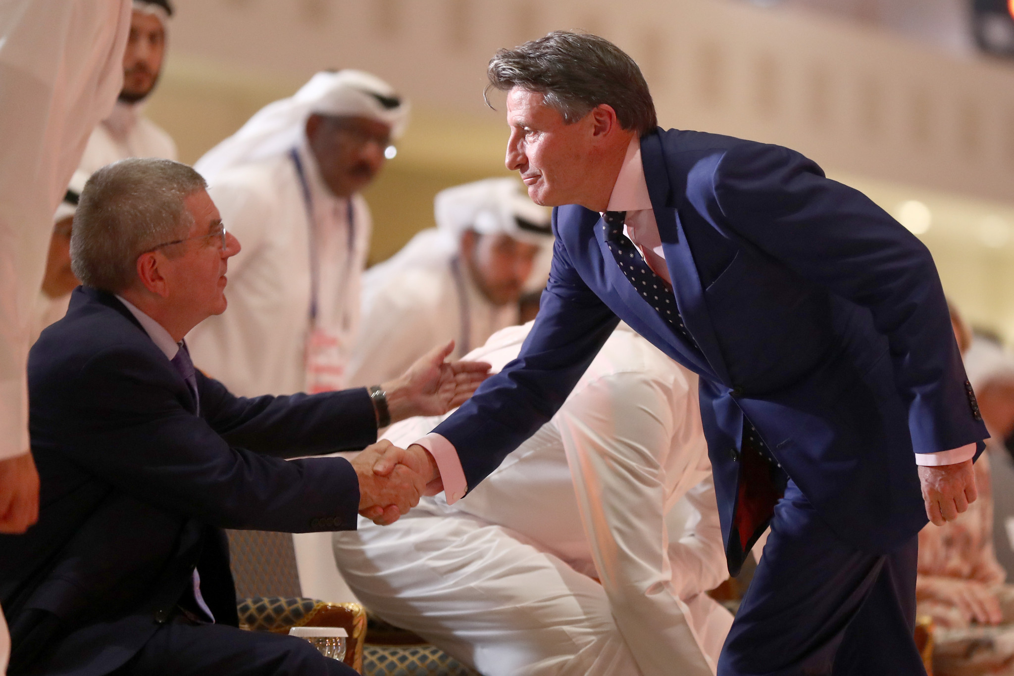 Sebastian Coe, right, would likely only for IOC President if he was confident of winning a vote to succeed Thomas Bach, left, when he is due to step down in 2025 ©Getty Images