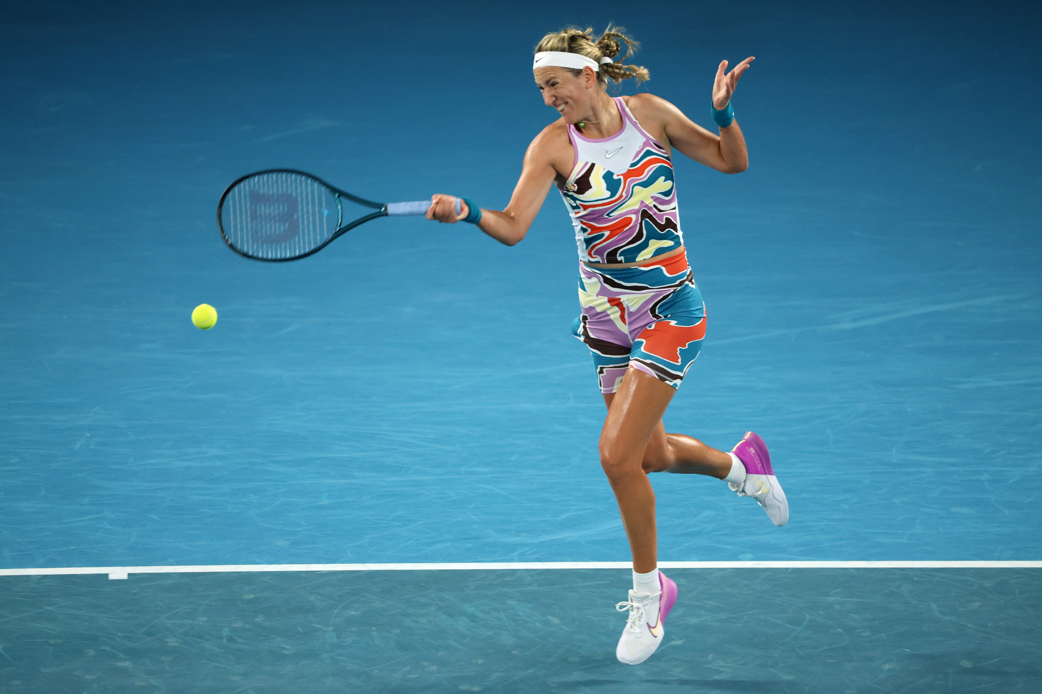 Belarusian neutral Victoria Azarenka eased past the United States' third seed Jessica Pegula in straight sets ©Getty Images