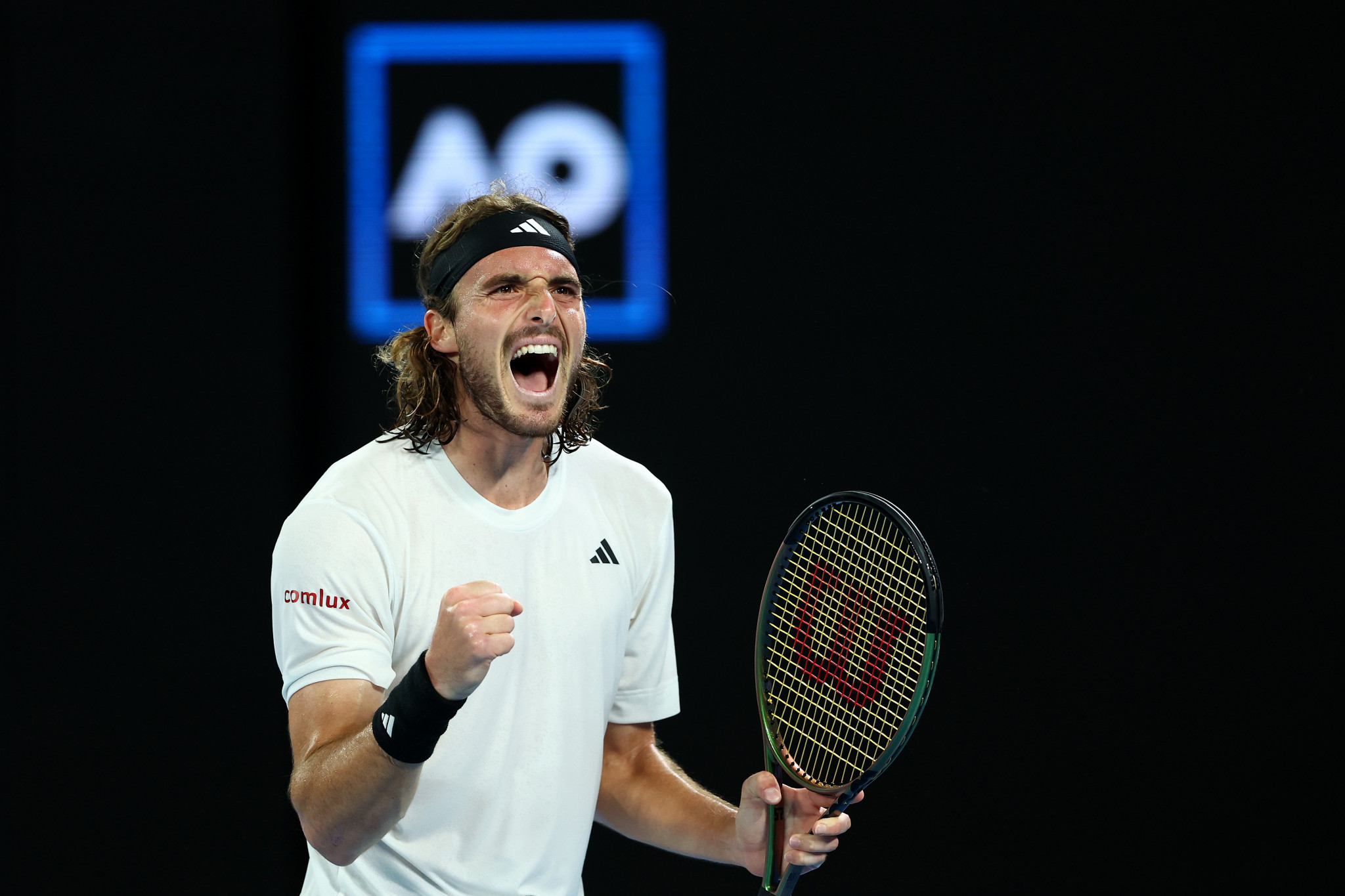 Stefanos Tsitsipas of Greece celebrates after reaching the semi-finals of the Australian Open ©Getty Images