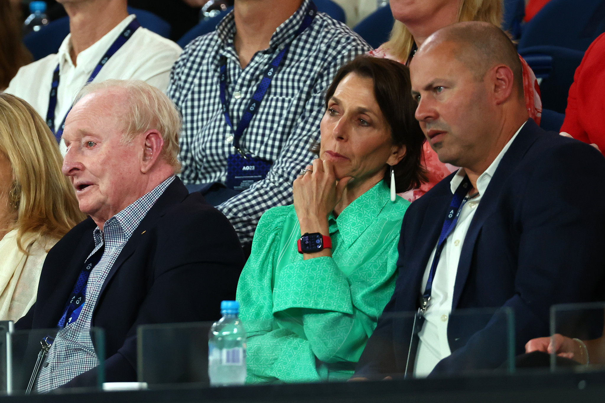 Rod Laver, left, who has the main court at the Australian Open named in his honour, was among the spectators for the singles quarter-finals ©Getty Images