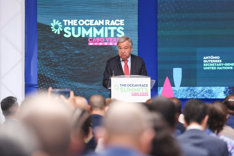 UN secretary general António Guterres addresses The Ocean Race Summits in Cabo Verde ©The Ocean Race