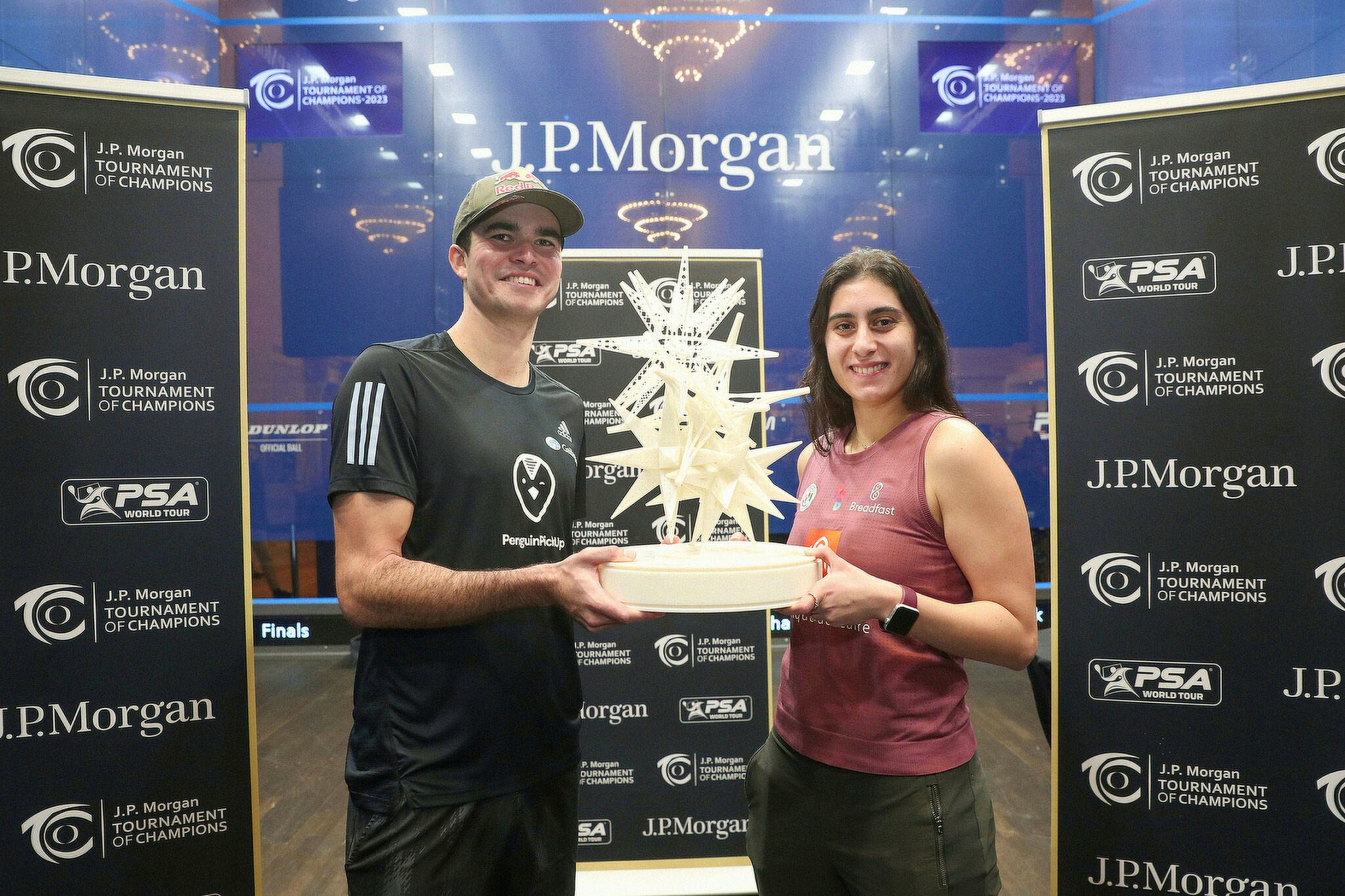 Peru's Diego Elias, left, and Egypt's Nour El Sherbini, right, triumphed at the Tournament of Champions ©PSA