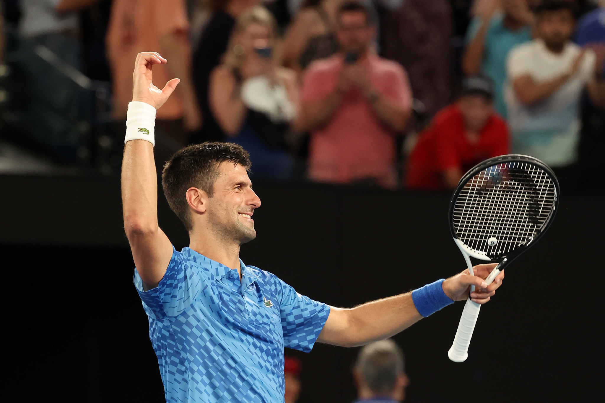 Novak Djokovic of Serbia celebrates after reaching the Australian Open final for the tenth time ©Getty Images