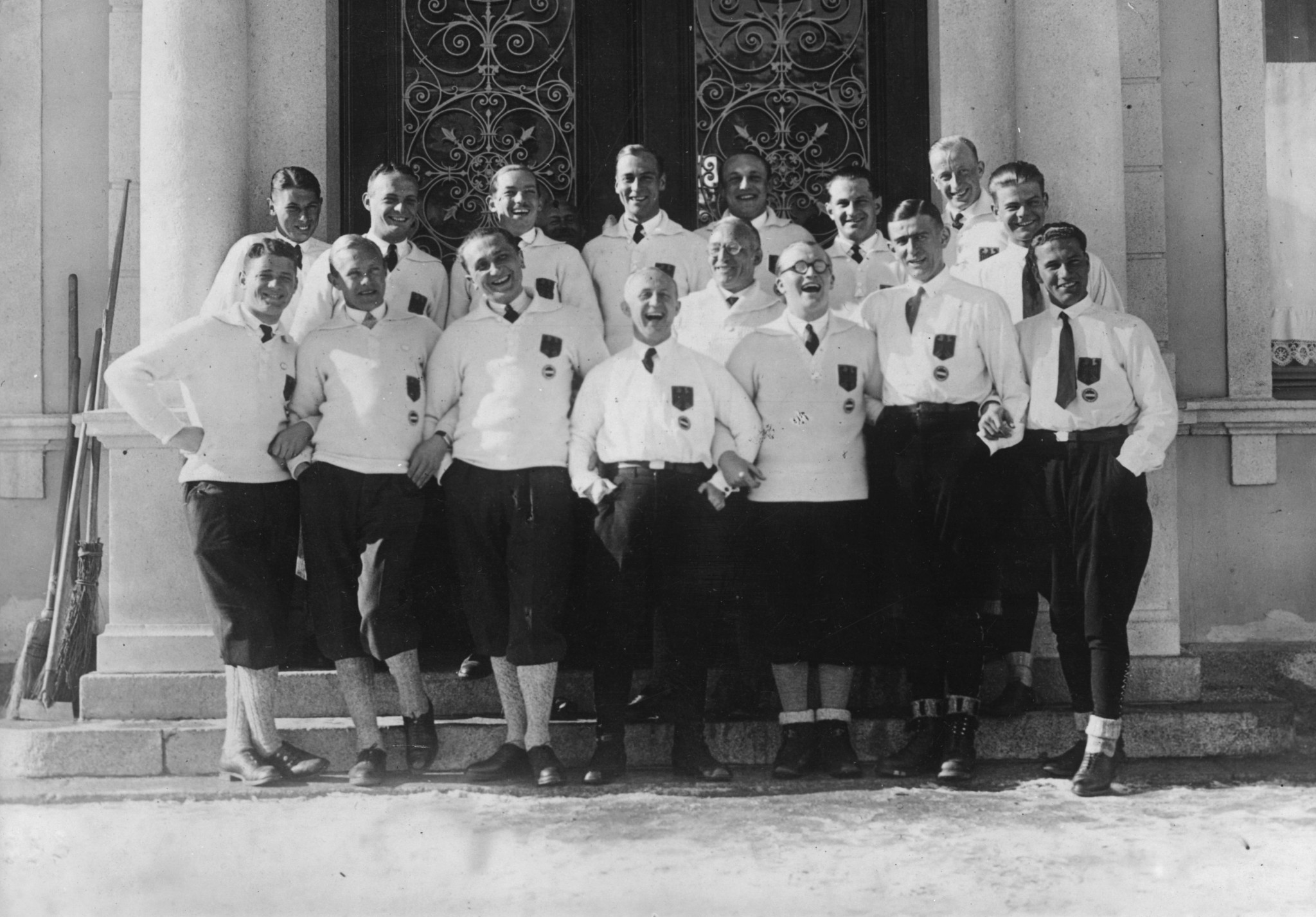 The happy German bobsleigh team which won bronze at the 1928 Winter Olympics in St Moritz ©Getty Images