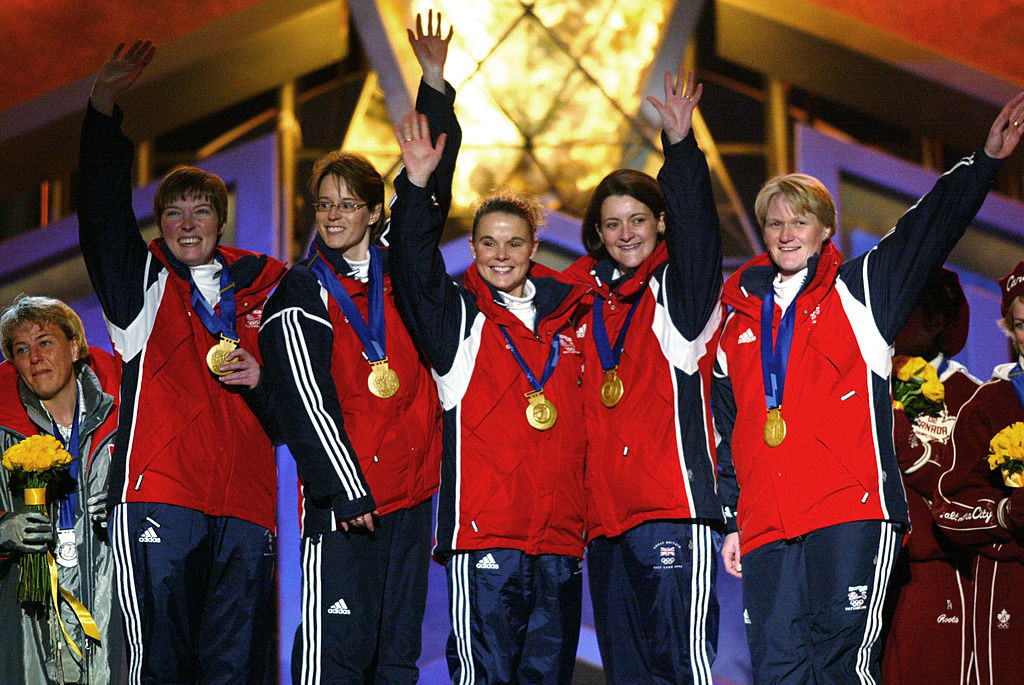 Four years on, the curling gold won at the Salt Lake 2002 Winter Olympics by a Scottish team skipped by Rhona Martin, right, turned out to have been not the first but the second British Olympic victory in that event ©Getty Images