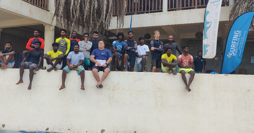 India's fledging surf team have been training under South African coach Patrick Renaud, centre, as they look to qualify for next year's Olympic Games ©SFI