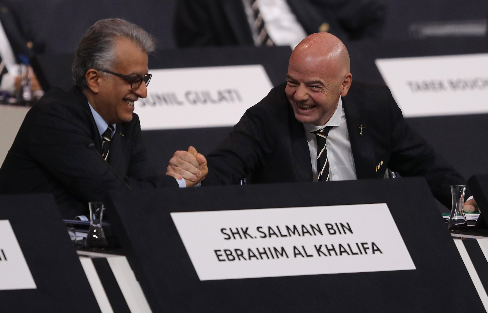 Shaikh Salman bin Ebrahim Al Khalifa, left, is due to be re-elected as President at the AFC Congress while FIFA head Gianni Infantino, right, is set to attend ©Getty Images