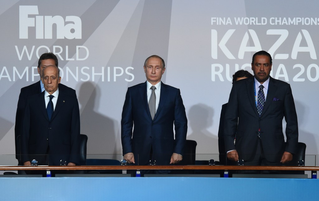 Russian President Vladimir Putin was awarded the FINA Order in 2014 and was guest of honour at last year's World Aquatics Championships in Kazan ©Getty Images
