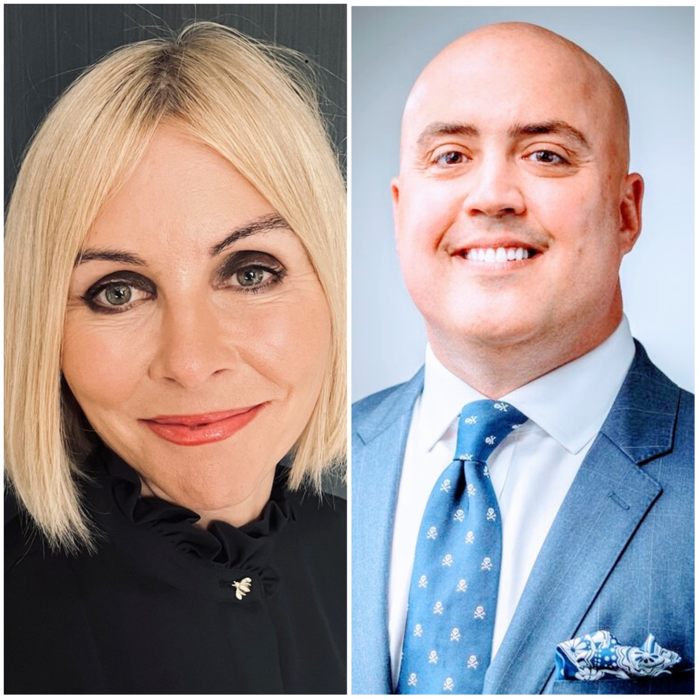 Chief marketing officer Kerry Taylor, left, and chief communications officer Jonathan Grella, right, have joined a growing list of senior officials to have left LIV Golf ©Viacom CBS and LinkedIn