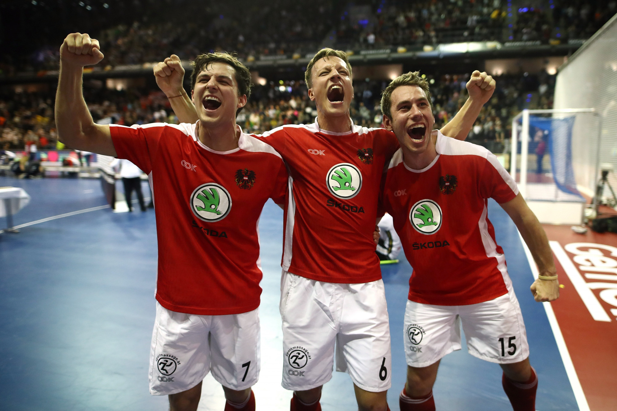 Austria celebrate winning the Men's FIH Indoor Hockey World Cup in 2018 ©Getty Images