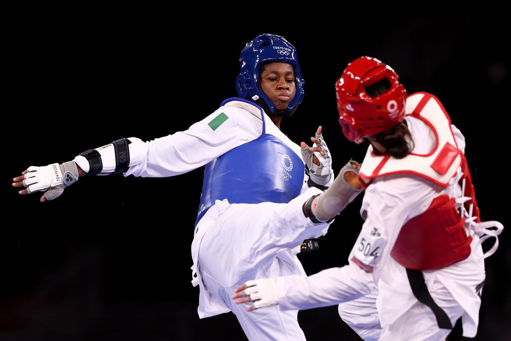 Nigeria's Elizabeth Anyanacho, left, lost in the first round against Nur Tatar of Turkey at Tokyo 2020 ©Getty Images