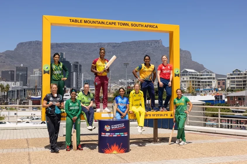 The women leading the 10 teams at the 2023 ICC Women's T20 World Cup gathered in front of the Table Mountain in Cape Town for a Captains' Day ©ICC