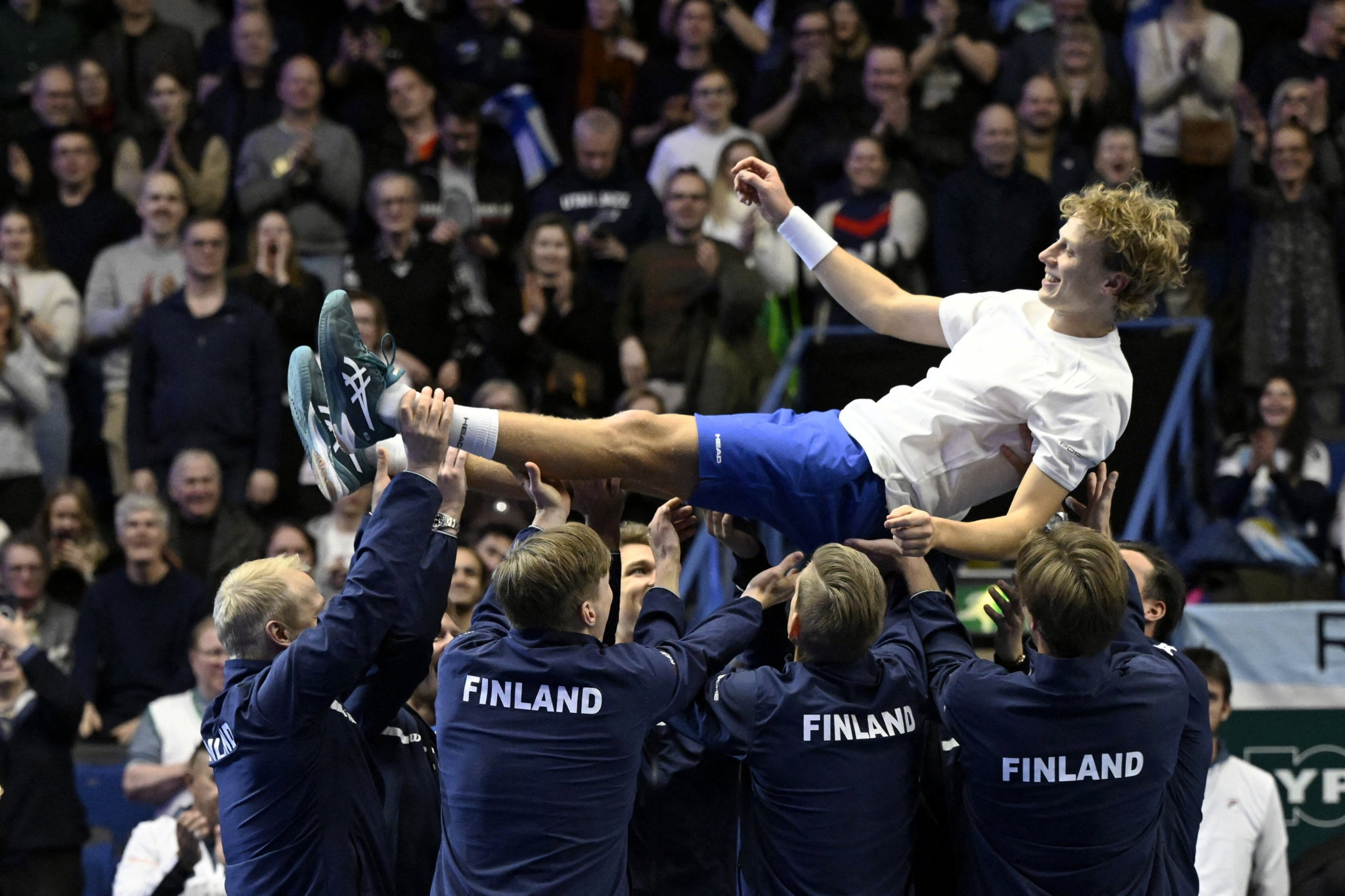Emil Ruusuvuori, top, starred for Finland as they reached the Davis Cup Finals for the first time against Argentina ©Getty Images