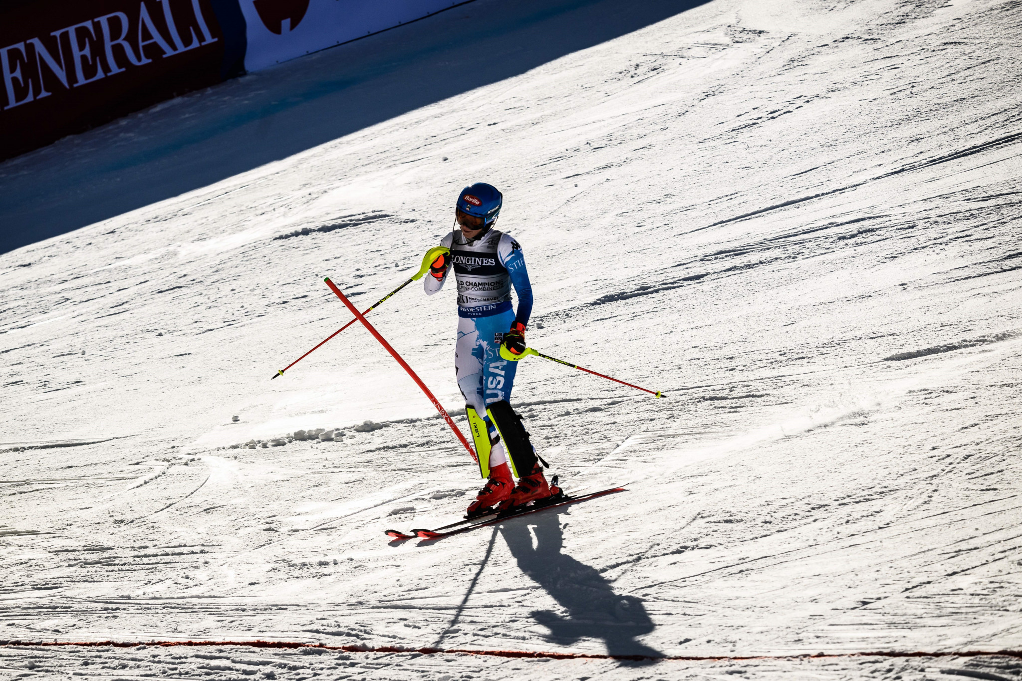Mikaela Shiffrin of the United States failed to defend her title after missing a gate in the second run of the Alpine combined ©Getty Images