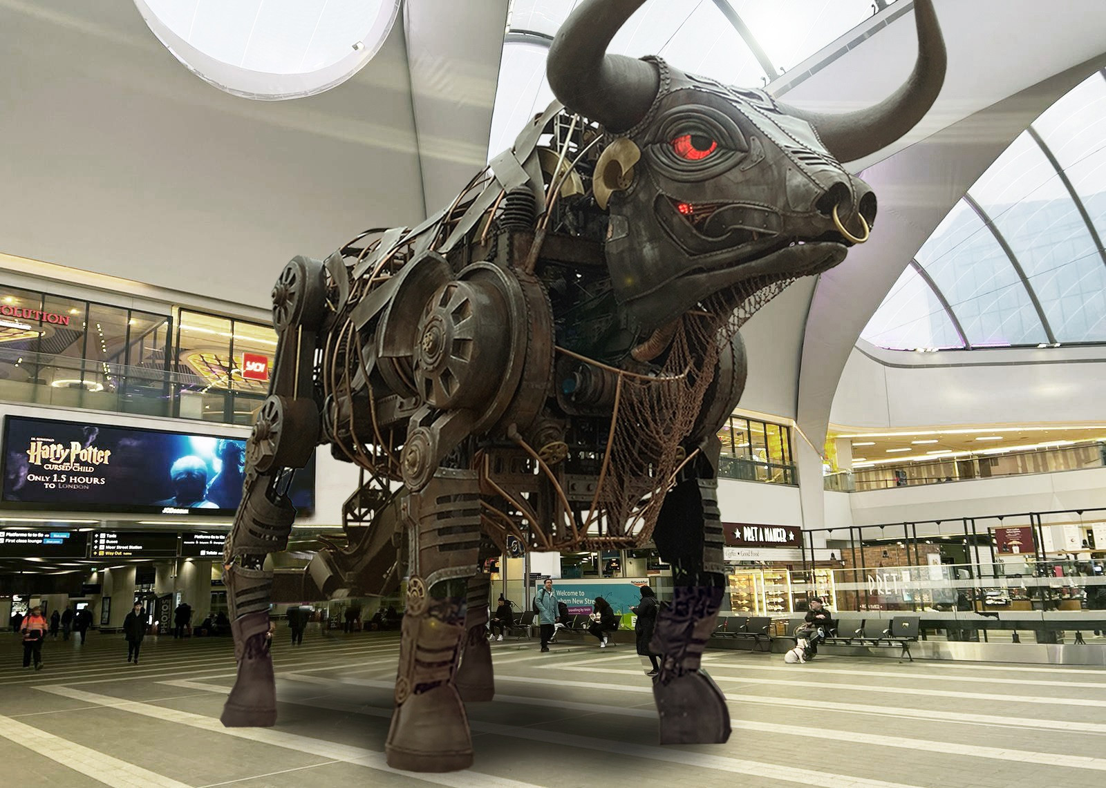 A photomontage of how the Raging Bull could look when in place in Birmingham New Street station has been released ©Getty Images
