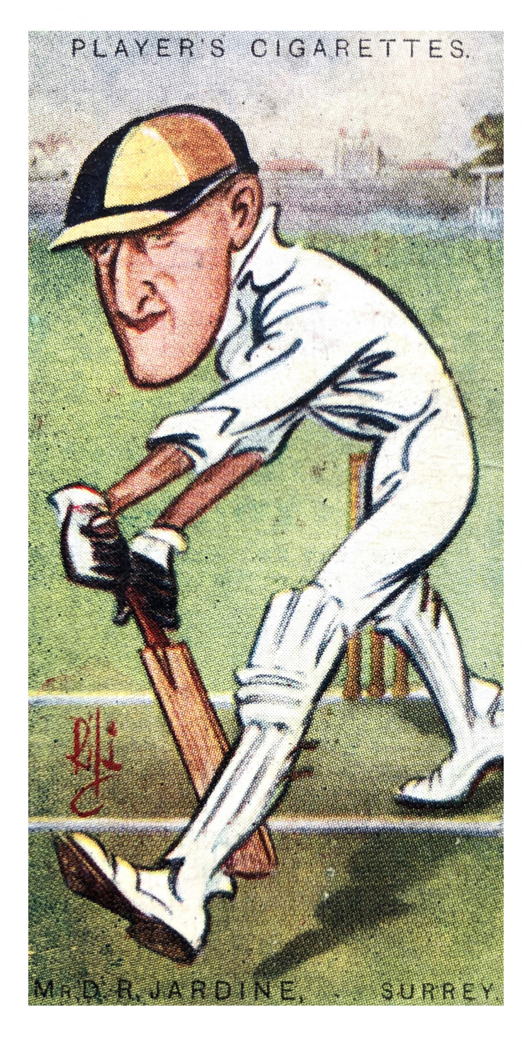 A cigarette card depicts Douglas Jardine wearing the harlequin cap which made him a target for Australian barrackers ©Getty Images