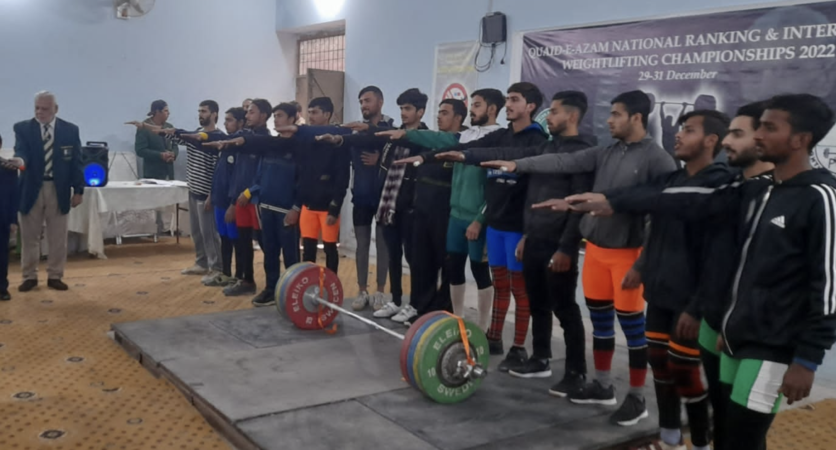 Pakistani weightlifters taking an anti-doping oath at a competition organised by the Interim Committee of the parallel federation ©Zafar Iqbal