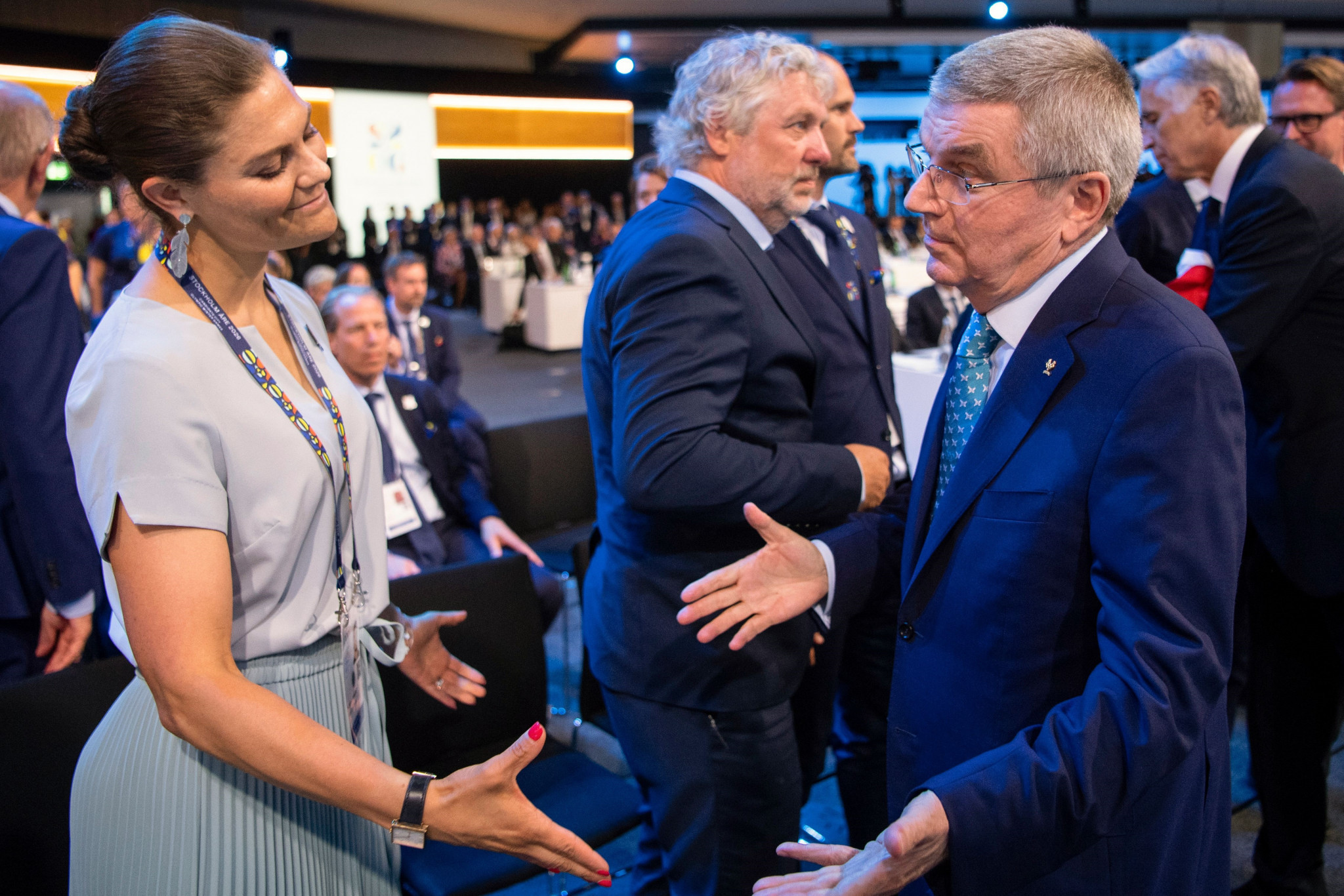 IOC President Thomas Bach commiserates with Sweden's Crown Princess Victoria after the Stockholm-Åre bid lost to Milan-Cortina for the 2026 hosting rights in 2019 ©Getty Images