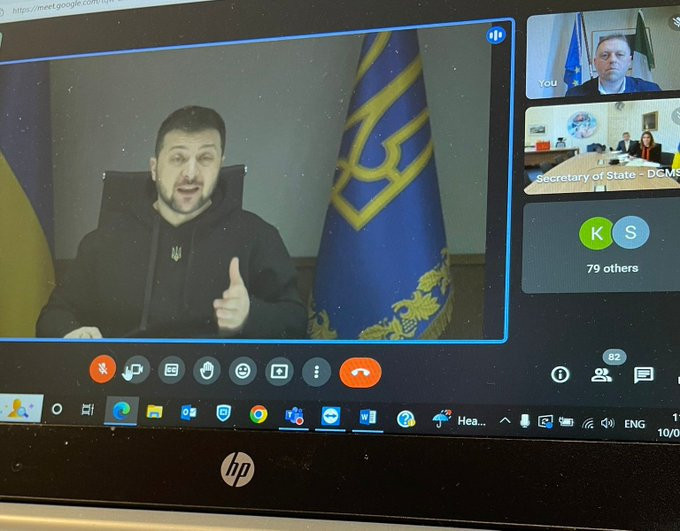 Ireland's Thomas Byrne attended a virtual gathering of Sports Ministers from around the world addressed by Ukrainian President Volodomyr Zelenskyy to discuss the potential participation of athletes from Russia and Belarus at Paris 2024 ©Twitter