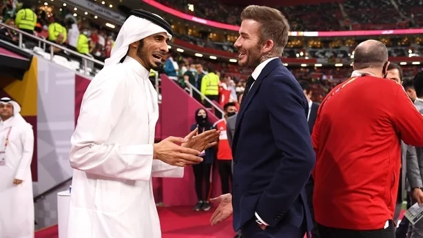 A multi-billion pound bid for Manchester United is being spearheaded by Qatar Islamic Bank chairman Sheikh Jassim bin Hamad al-Thani, seen here with Red Devils legend David Beckham ©Getty Images