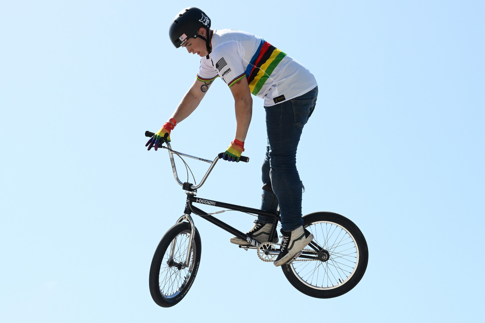 Despite falling and injuring her elbow on the first run Hannah Roberts was still triumphant in the women's event at the BMX Freestyle World Cup in Diriyah ©Getty Images  