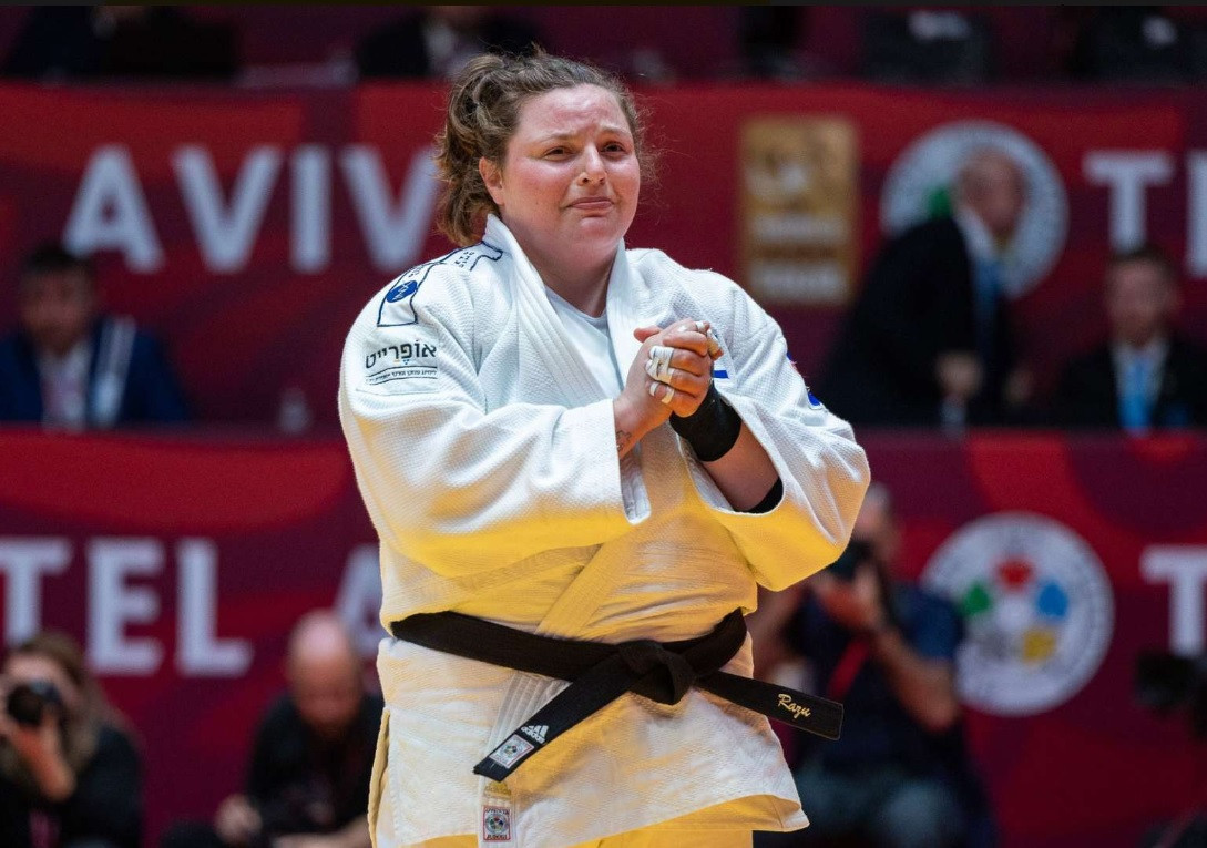 Raz Hershko of Israel struggles to keep a lid on her emotions after winning the women's over-78kg title in front of her home crowd ©IJF