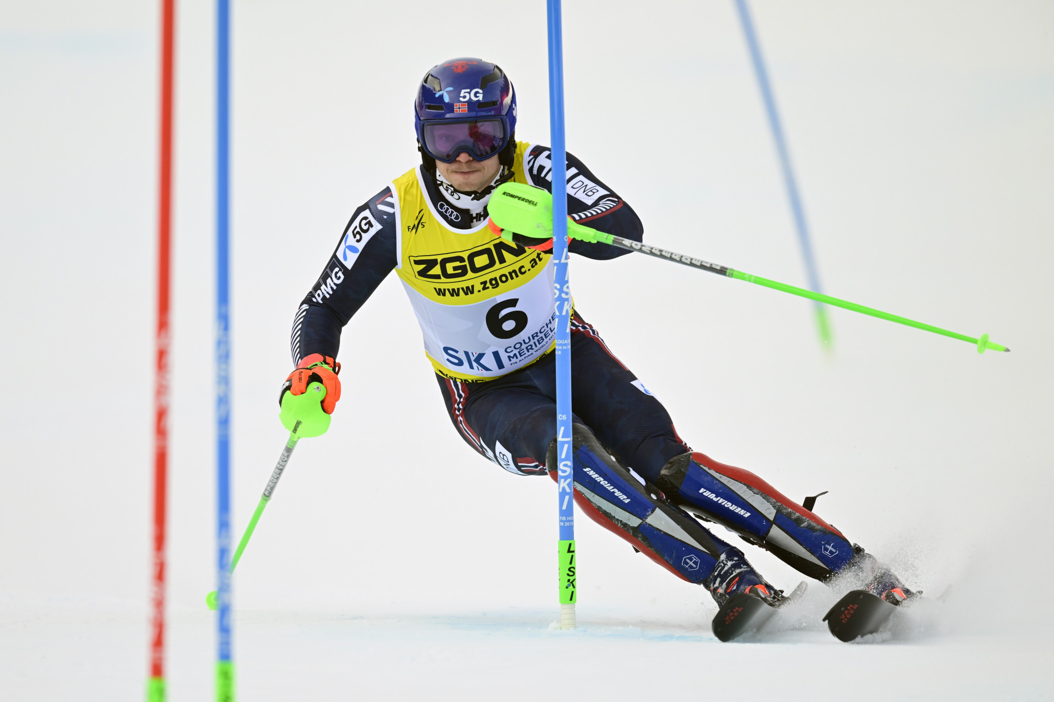 Henrik Kristoffersen of Norway climbed from 16th to first after a superb second run of the men's slalom competition in Courchevel ©Getty Images