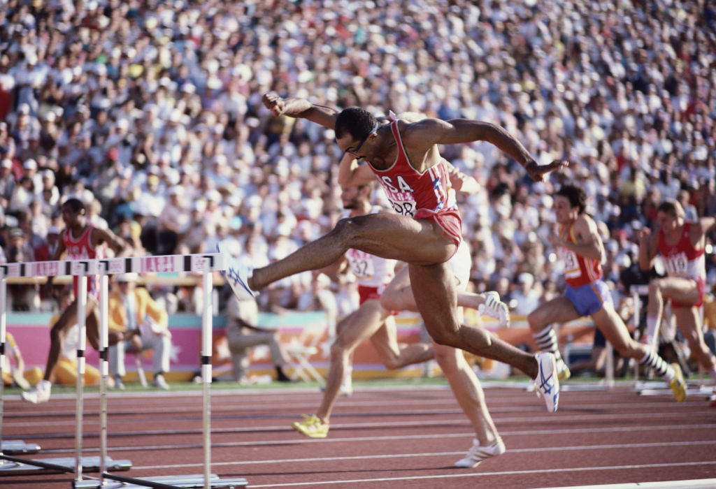 Greg Foster, pictured at the 1984 Olympics in Los Angeles, where he won 110m hurdles silver, has been remembered fondly today following news of his death aged 64 ©Getty Images