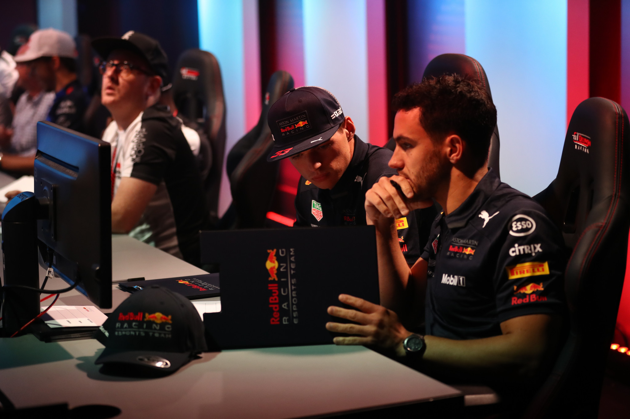Max Verstappen, second right, is already involved with esports and races for Team Redline ©Getty Images