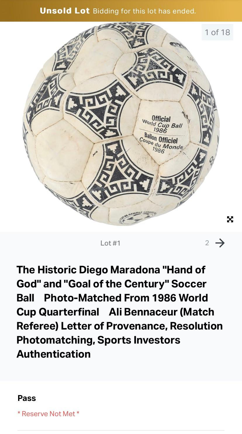 Maradona "Hand of God" ball fails to sell at auction as one from 1986 FIFA World Cup final put up for sale
