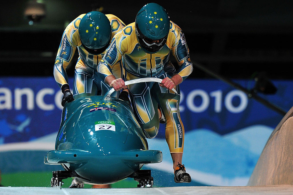 Australia's Duncan Pugh and pilot Jeremy Rolleston set off on their ill-fated first run in the two-man bobsleigh at the Vancouver 2010 Winter Olympics ©Getty Images