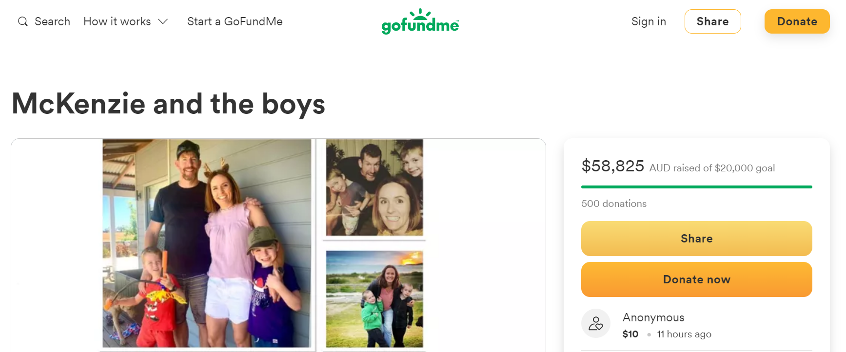 A GoFundMe account has been set up to support Pugh's widow McKenzie and their two boys ©GoFundMe