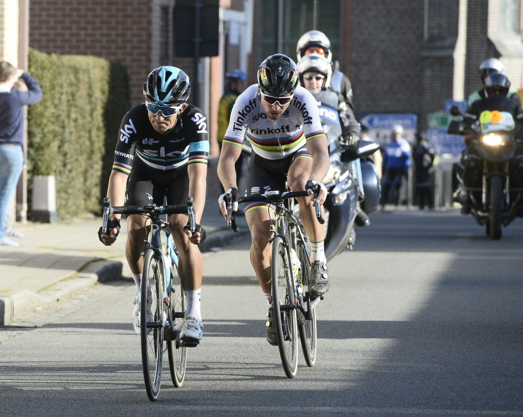 Michal Kwiatkowski (left) outsprinted world champion Peter Sagan to claim the cobbled classic ©Getty Images