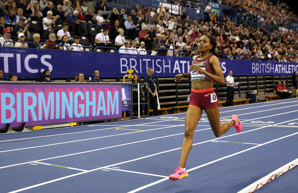 Ethiopia’s Gudaf Tsegay missed the women's world indoor 3,000 metres record by 0.09sec in Birmingham ©Getty Images