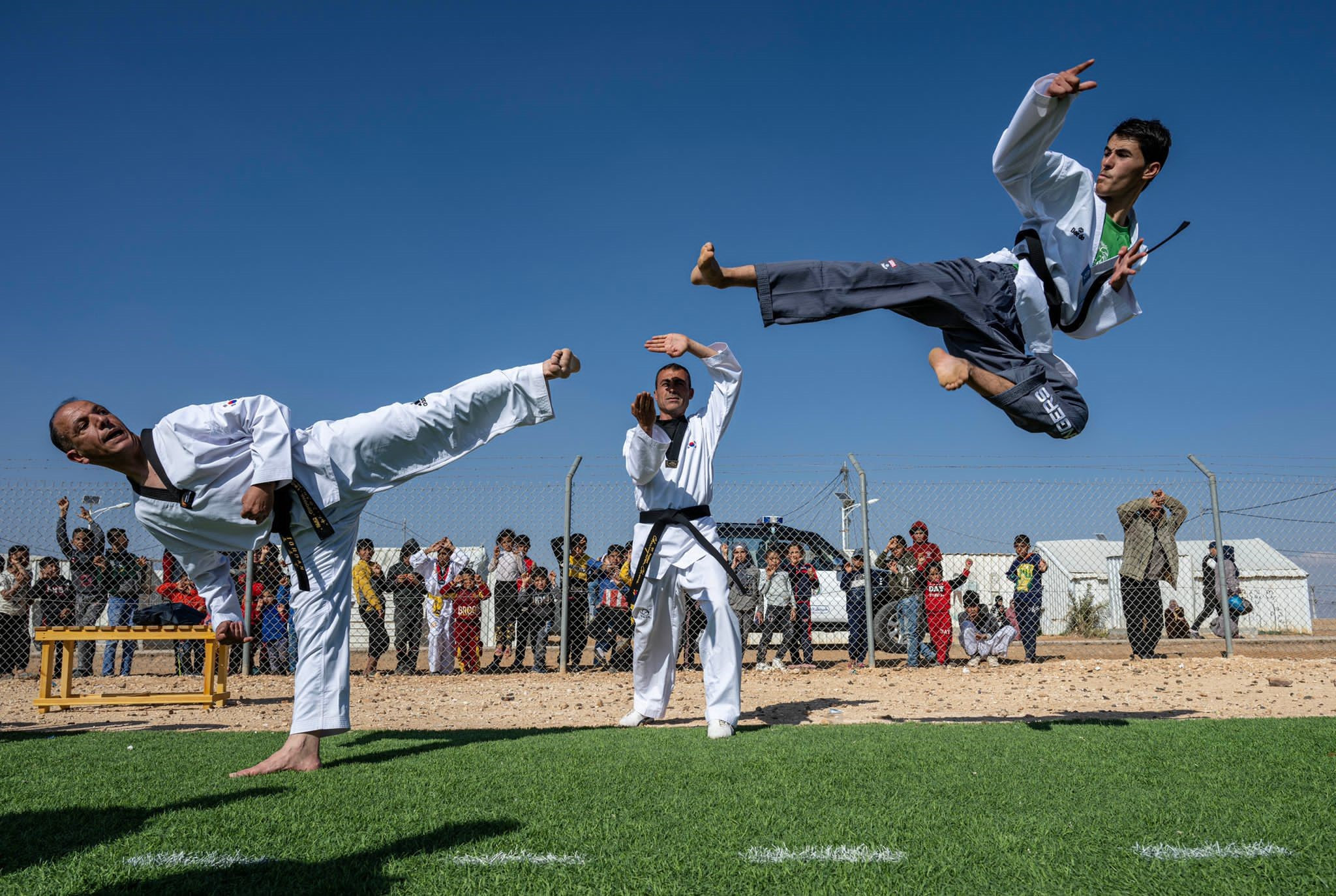 Taekwondo demonstrations were performed by refugee athletes at the Humanitarian Sports Center for visitors attending the first day of the Festival ©The Korea Times/Shim Hyun-chul