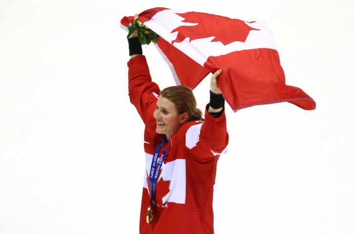 Hayley Wickenheiser celebrates after winning her fourth Olympic gold in Sochi two years ago ©Getty Images