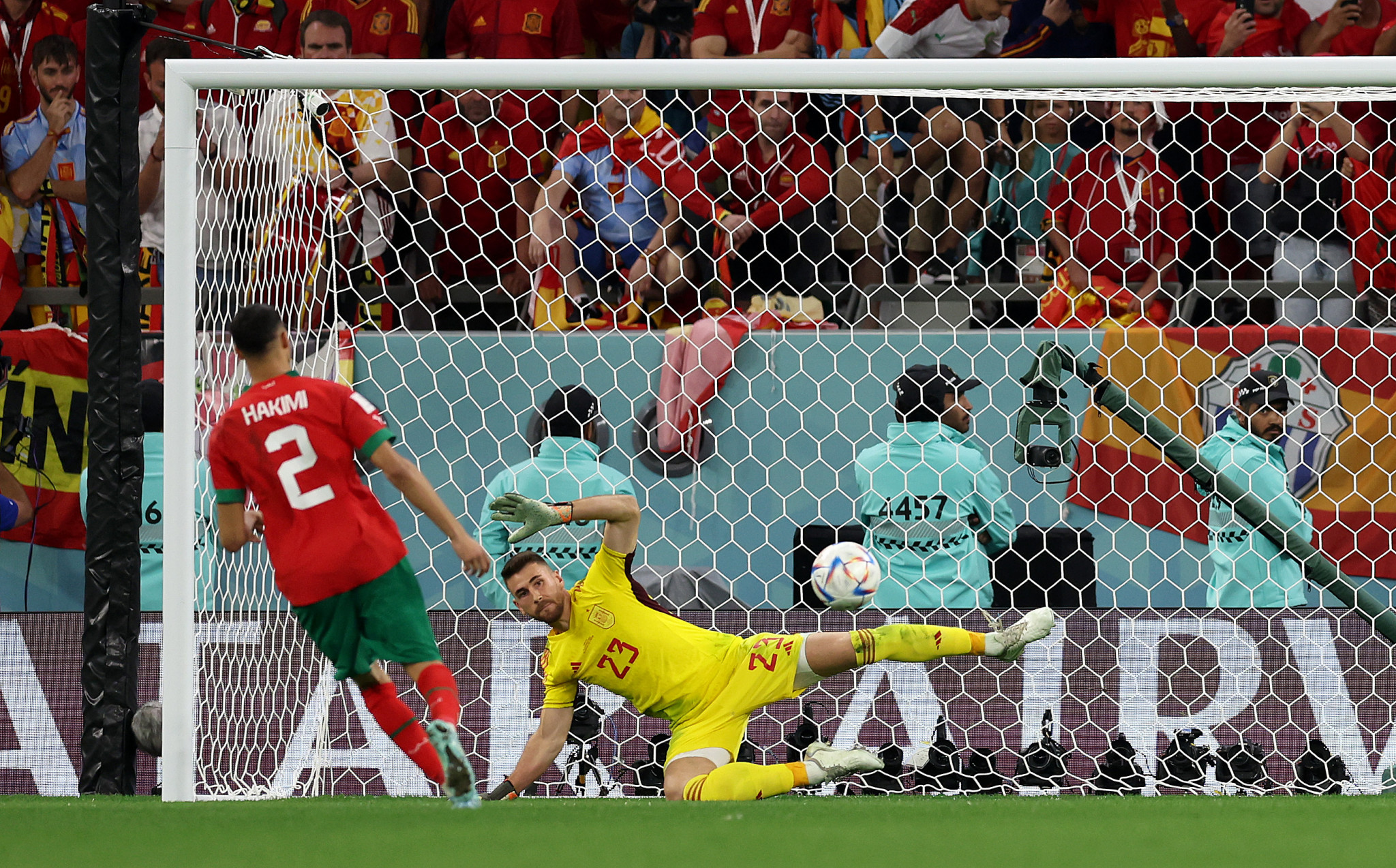 Achraf Hakimi converted the winning penalty in a shootout as Morocco defeated Spain in the round of 16 at the 2022 FIFA World Cup in Qatar ©Getty Images