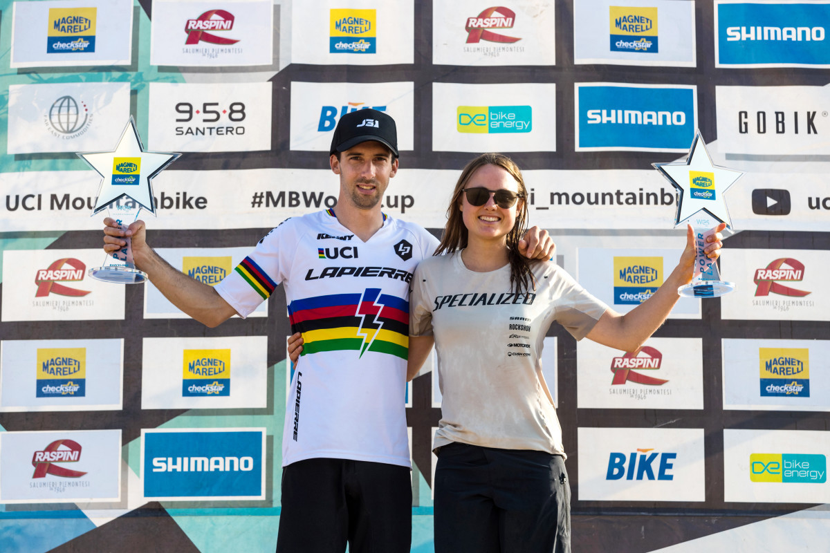 Jerome Gilloux of France and Nicole Goldi of Switzerland finished top of the E-Mountain Bike Cross Country World Cup series standings in 2022 ©UCI