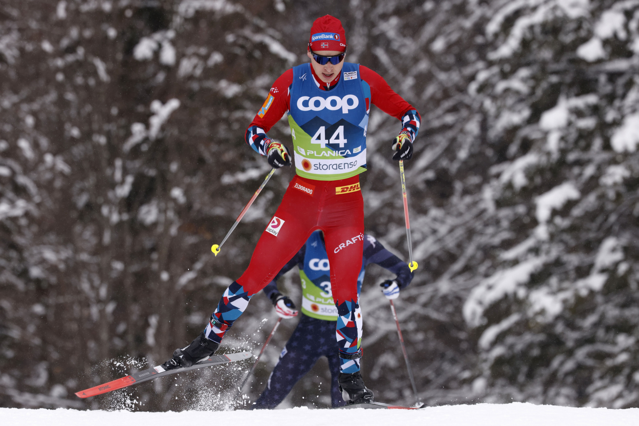Simen Hegstad Krueger led a Norway clean sweep in the men's 15km individual free cross-country skiing at Planica ©Getty Images 